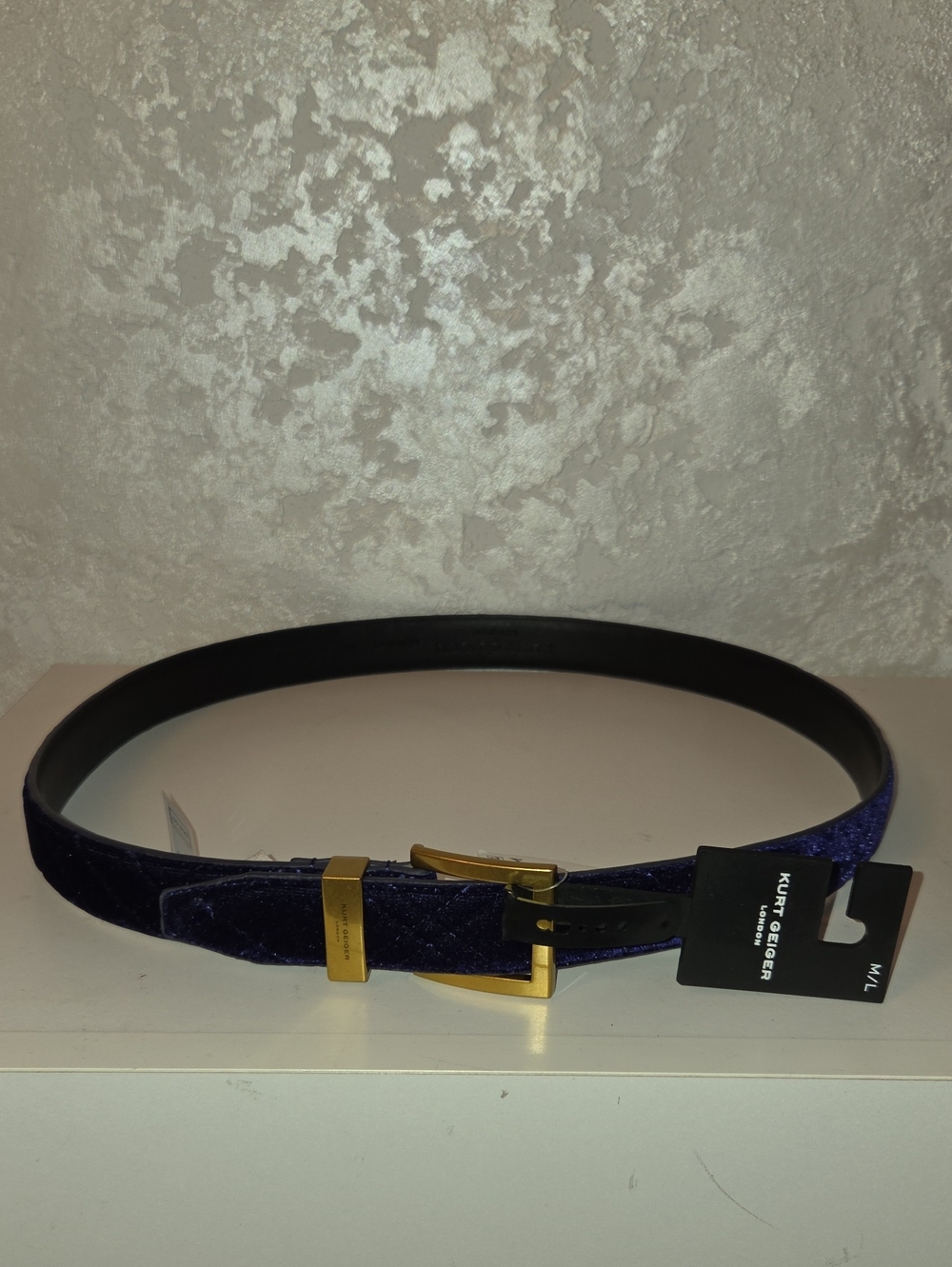 Kurt Geiger Navy Velvet Belt with Gold-Tone Buckle